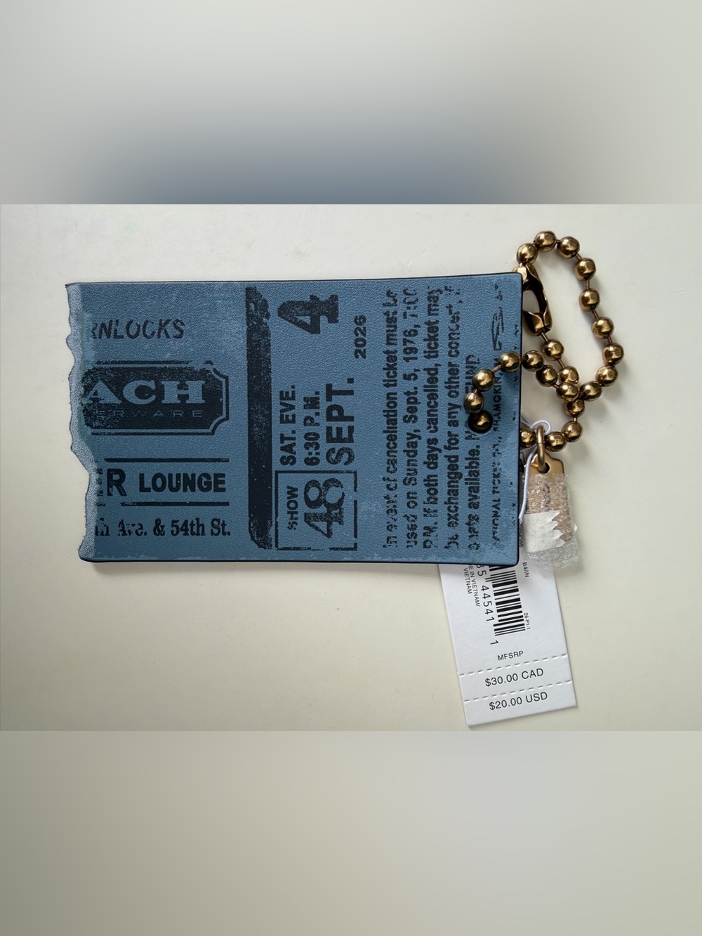 NWT Coach Turnlock Ticket Bag Charm in Indigo